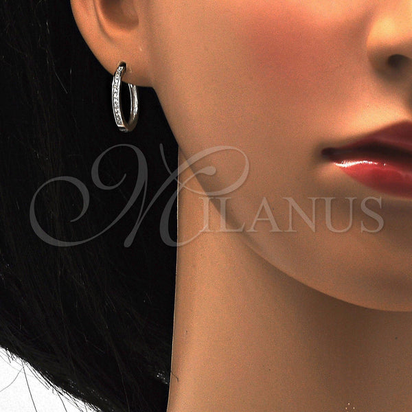 Sterling Silver Hoop Earrings — Huggie Hoop with White Cubic Zirconia Polished 02. — alternate product view — SKU 115815 | Plata 925 aretes de aro — Huggie Hoop with blanco Cubic Zirconia pulido 02. — SKU 115815