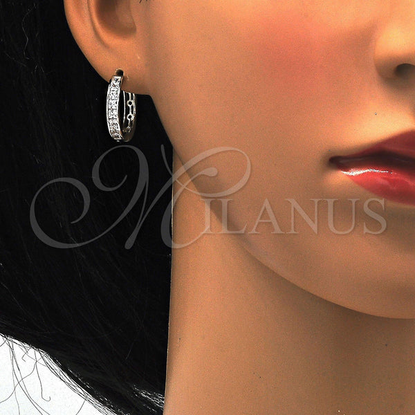 Sterling Silver Hoop Earrings — Huggie Hoop with White Cubic Zirconia Polished 02. — alternate product view — SKU 115817 | Plata 925 aretes de aro — Huggie Hoop with blanco Cubic Zirconia pulido 02. — SKU 115817