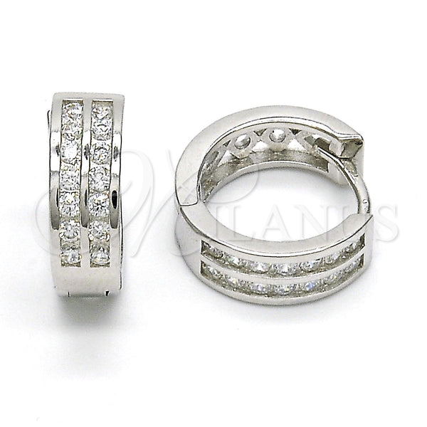 Sterling Silver Hoop Earrings — Huggie Hoop with White Cubic Zirconia Polished 02. — main product view — SKU 115818 | Plata 925 aretes de aro — Huggie Hoop with blanco Cubic Zirconia pulido 02. — SKU 115818