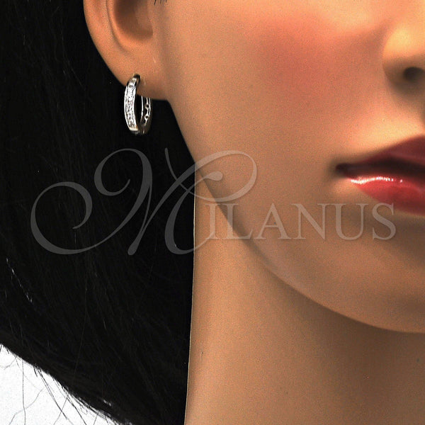 Sterling Silver Hoop Earrings — Huggie Hoop with White Cubic Zirconia Polished 02. — alternate product view — SKU 115820 | Plata 925 aretes de aro — Huggie Hoop with blanco Cubic Zirconia pulido 02. — SKU 115820