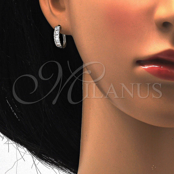 Sterling Silver Hoop Earrings — Huggie Hoop with White Cubic Zirconia Polished 02. — alternate product view — SKU 115821 | Plata 925 aretes de aro — Huggie Hoop with blanco Cubic Zirconia pulido 02. — SKU 115821