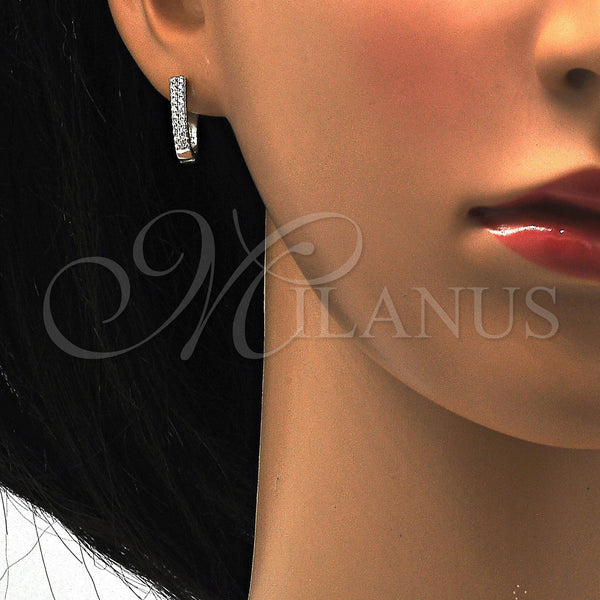 Sterling Silver Hoop Earrings — Huggie Hoop with White Cubic Zirconia Polished 02. — alternate product view — SKU 115823 | Plata 925 aretes de aro — Huggie Hoop with blanco Cubic Zirconia pulido 02. — SKU 115823