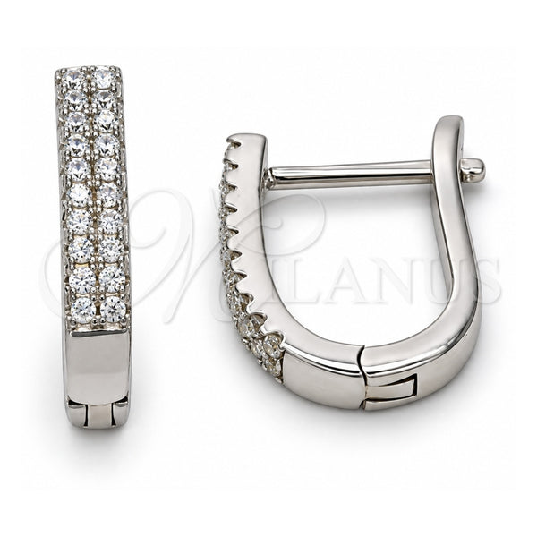 Sterling Silver Huggie Hoop, with White Cubic Zirconia, Polished, Rhodium Finish, 02.286.0009.10