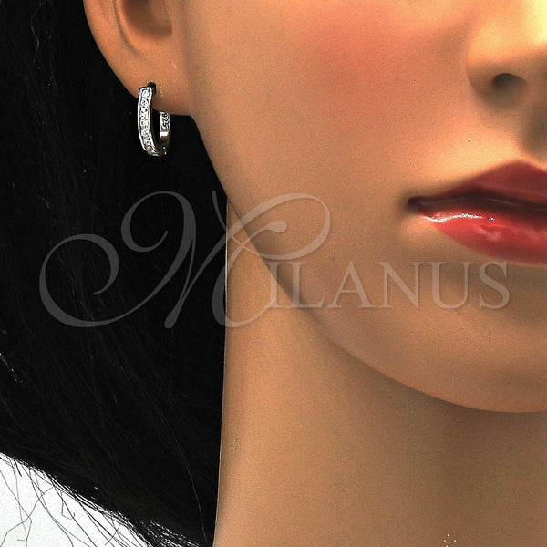 Sterling Silver Hoop Earrings — Huggie Hoop with White Cubic Zirconia Polished 02. — alternate product view — SKU 115826 | Plata 925 aretes de aro — Huggie Hoop with blanco Cubic Zirconia pulido 02. — SKU 115826