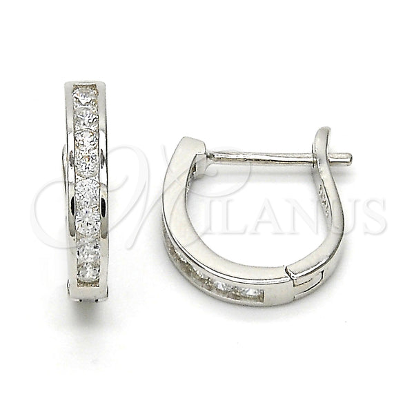 Sterling Silver Hoop Earrings — Huggie Hoop with White Cubic Zirconia Polished 02. — main product view — SKU 115826 | Plata 925 aretes de aro — Huggie Hoop with blanco Cubic Zirconia pulido 02. — SKU 115826