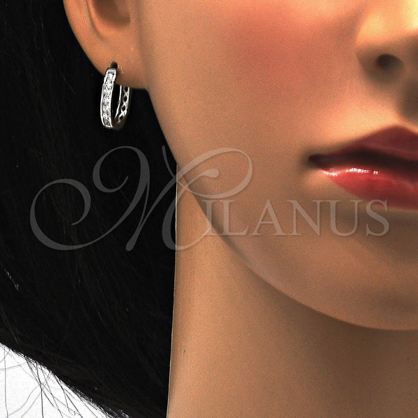 Sterling Silver Hoop Earrings — Huggie Hoop with White Cubic Zirconia Polished 02. — alternate product view — SKU 115829 | Plata 925 aretes de aro — Huggie Hoop with blanco Cubic Zirconia pulido 02. — SKU 115829