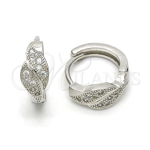 Sterling Silver Hoop Earrings — Huggie Hoop Leaf Design with White Micro Pave — main product view — SKU 115833 | Plata 925 aretes de aro — Huggie Hoop Leaf diseño with blanco Micro Pave — SKU 115833