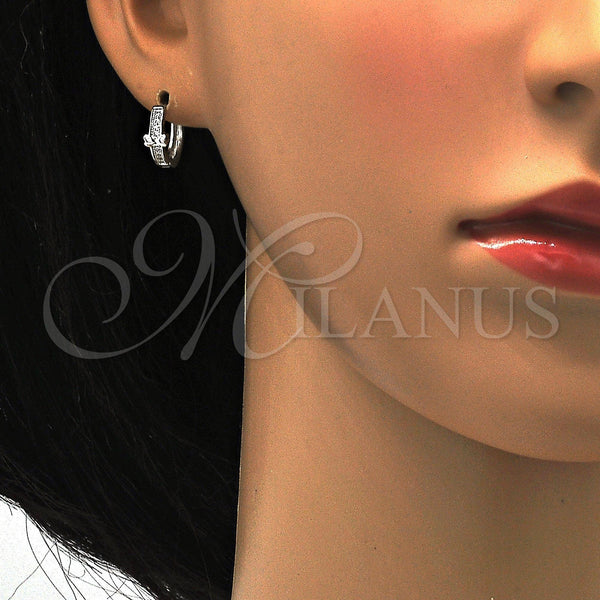 Sterling Silver Hoop Earrings — Huggie Hoop with White Micro Pave Polished 02. — alternate product view — SKU 115834 | Plata 925 aretes de aro — Huggie Hoop with blanco Micro Pave pulido 02. — SKU 115834