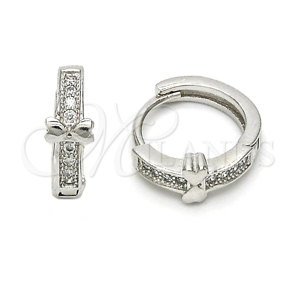 Sterling Silver Hoop Earrings — Huggie Hoop with White Micro Pave Polished 02. — main product view — SKU 115834 | Plata 925 aretes de aro — Huggie Hoop with blanco Micro Pave pulido 02. — SKU 115834