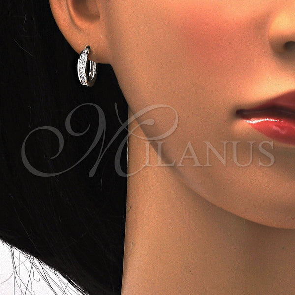 Sterling Silver Hoop Earrings — Huggie Hoop with White Cubic Zirconia Polished 02. — alternate product view — SKU 115838 | Plata 925 aretes de aro — Huggie Hoop with blanco Cubic Zirconia pulido 02. — SKU 115838