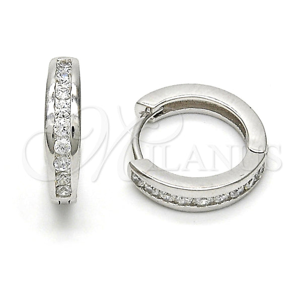 Sterling Silver Hoop Earrings — Huggie Hoop with White Cubic Zirconia Polished 02. — main product view — SKU 115838 | Plata 925 aretes de aro — Huggie Hoop with blanco Cubic Zirconia pulido 02. — SKU 115838