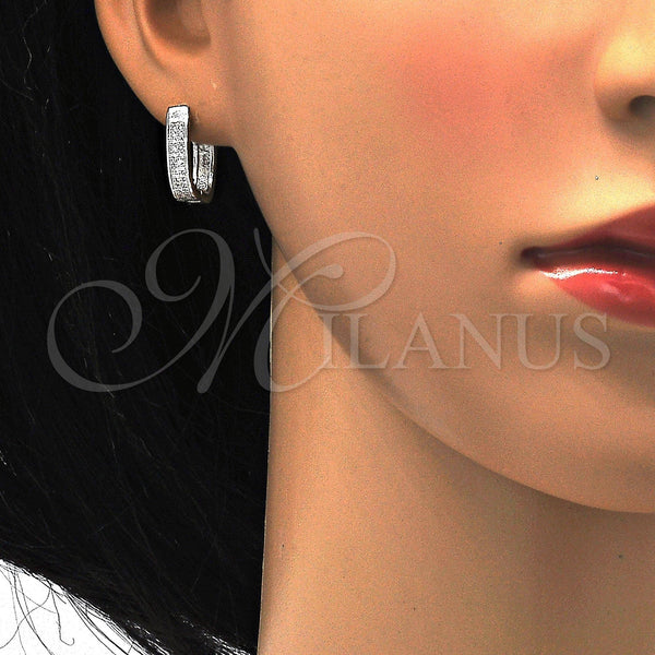 Sterling Silver Hoop Earrings — Huggie Hoop with White Micro Pave Polished 02. — alternate product view — SKU 115840 | Plata 925 aretes de aro — Huggie Hoop with blanco Micro Pave pulido 02. — SKU 115840