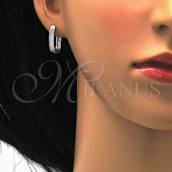 Sterling Silver Hoop Earrings — Huggie Hoop with White Micro Pave Polished 02. — alternate product view — SKU 115847 | Plata 925 aretes de aro — Huggie Hoop with blanco Micro Pave pulido 02. — SKU 115847