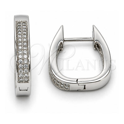 Sterling Silver Huggie Hoop, with White Micro Pave, Polished, Rhodium Finish, 02.174.0059.15