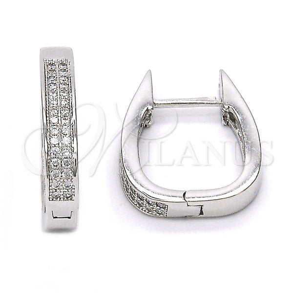 Sterling Silver Hoop Earrings — Huggie Hoop with White Micro Pave Polished 02. — main product view — SKU 115847 | Plata 925 aretes de aro — Huggie Hoop with blanco Micro Pave pulido 02. — SKU 115847