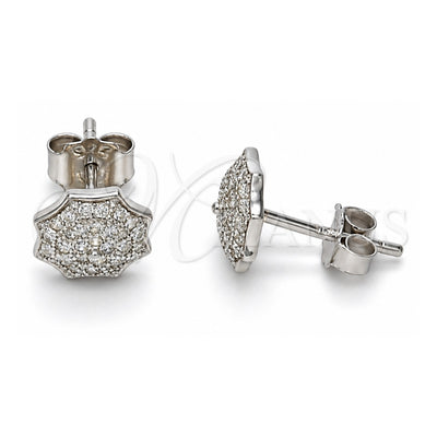 Sterling Silver Stud Earring, Umbrella Design, with White Micro Pave, Polished, Rhodium Finish, 02.174.0069