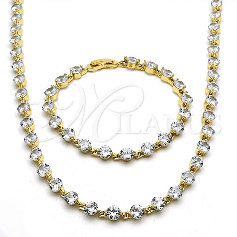 Oro Laminado Necklace and Bracelet, Gold Filled Style with White Cubic Zirconia, Polished, Golden Finish, 06.205.0031