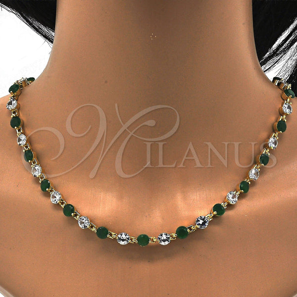 Gold Filled Bracelet — Necklace and Bracelet with Green and White Cubic — alternate product view — SKU 115860 | Oro Laminado brazalete — Necklace and Bracelet with Green and blanco Cubic — SKU 115860