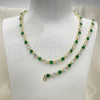 Oro Laminado Necklace and Bracelet, Gold Filled Style with Green and White Cubic Zirconia, Polished, Golden Finish, 06.205.0031.1