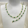 Oro Laminado Necklace and Bracelet, Gold Filled Style with Green and White Cubic Zirconia, Polished, Golden Finish, 06.205.0031.1