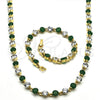 Oro Laminado Necklace and Bracelet, Gold Filled Style with Green and White Cubic Zirconia, Polished, Golden Finish, 06.205.0031.1