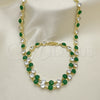 Oro Laminado Necklace and Bracelet, Gold Filled Style with Green and White Cubic Zirconia, Polished, Golden Finish, 06.205.0031.1