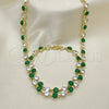 Oro Laminado Necklace and Bracelet, Gold Filled Style with Green and White Cubic Zirconia, Polished, Golden Finish, 06.205.0031.1