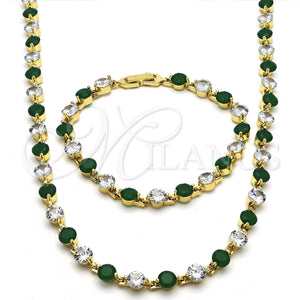 Gold Filled Bracelet — Necklace and Bracelet with Green and White Cubic — main product view — SKU 115860 | Oro Laminado brazalete — Necklace and Bracelet with Green and blanco Cubic — SKU 115860