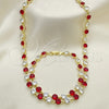 Oro Laminado Necklace and Bracelet, Gold Filled Style with Garnet and White Cubic Zirconia, Polished, Golden Finish, 06.205.0031.2
