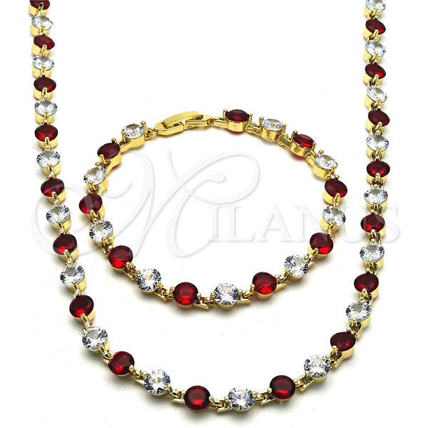 Gold Filled Bracelet — Necklace and Bracelet with Garnet and White Cubic — main product view — SKU 115861 | Oro Laminado brazalete — Necklace and Bracelet with Garnet and blanco Cubic — SKU 115861