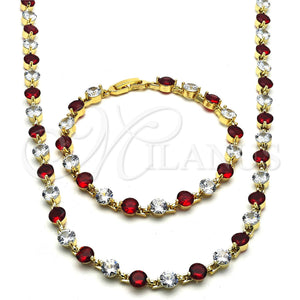 Gold Filled Bracelet — Necklace and Bracelet with Garnet and White Cubic — main product view — SKU 115861 | Oro Laminado brazalete — Necklace and Bracelet with Garnet and blanco Cubic — SKU 115861