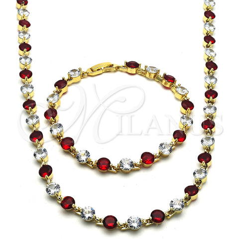 Oro Laminado Necklace and Bracelet, Gold Filled Style with Garnet and White Cubic Zirconia, Polished, Golden Finish, 06.205.0031.2