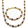 Oro Laminado Necklace and Bracelet, Gold Filled Style with Garnet and White Cubic Zirconia, Polished, Golden Finish, 06.205.0031.2