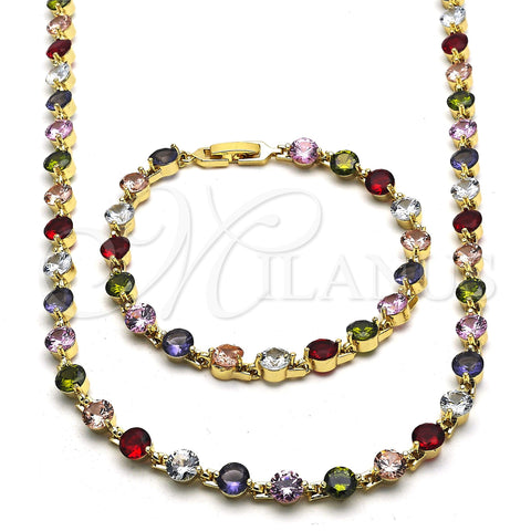 Oro Laminado Necklace and Bracelet, Gold Filled Style with Multicolor Cubic Zirconia, Polished, Golden Finish, 06.205.0031.4