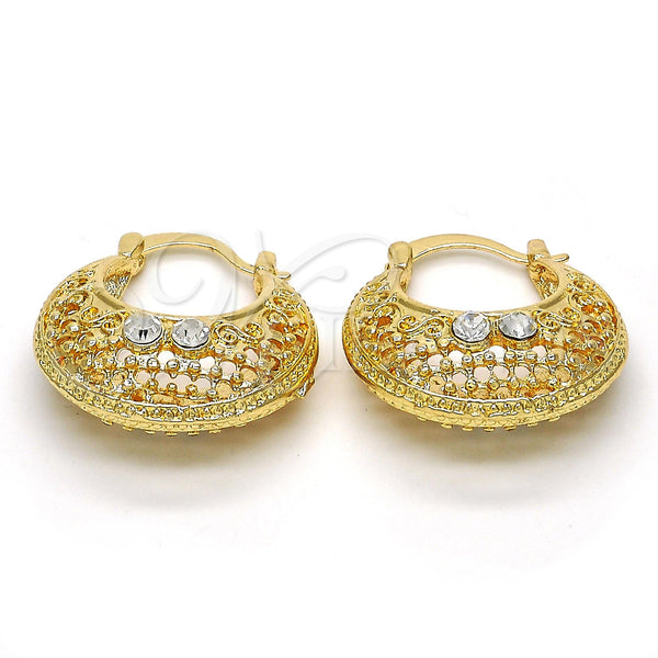 Gold Filled Hoop Earrings — Medium Hoop with White Crystal Polished 02. — main product view — SKU 115881 | Oro Laminado aretes de aro — Medium Hoop with cristal blanco pulido 02. — SKU 115881