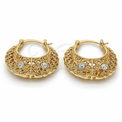 Oro Laminado Medium Hoop, Gold Filled Style with White Crystal, Polished, Golden Finish, 02.170.0180.1.30