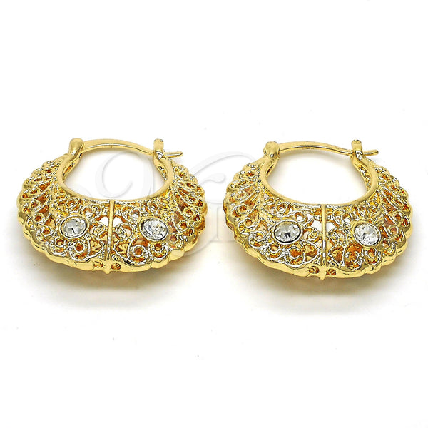 Gold Filled Hoop Earrings — Medium Hoop with White Crystal Polished 02. — main product view — SKU 115882 | Oro Laminado aretes de aro — Medium Hoop with cristal blanco pulido 02. — SKU 115882