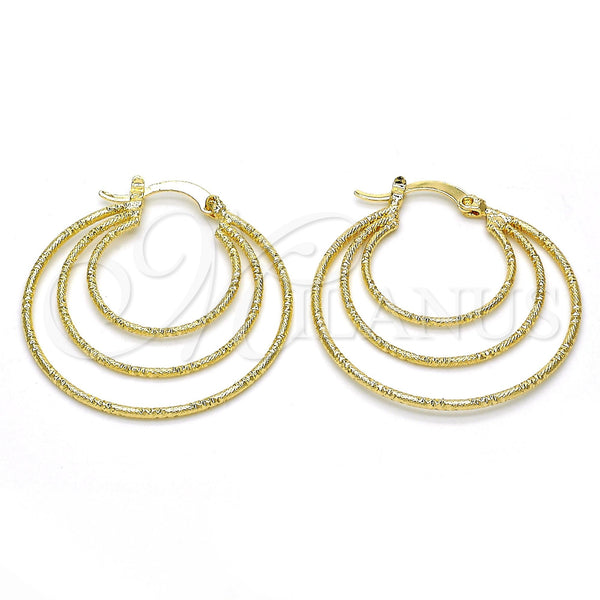 Gold Filled Hoop Earrings — Medium Hoop Diamond Cutting 02. — main product view — SKU 115890 | Oro Laminado aretes de aro — Medium Hoop Diamond Cutting 02. — SKU 115890