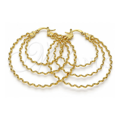 Oro Laminado Large Hoop, Gold Filled Style Twist Design, Diamond Cutting Finish, Golden Finish, 02.168.0045.55