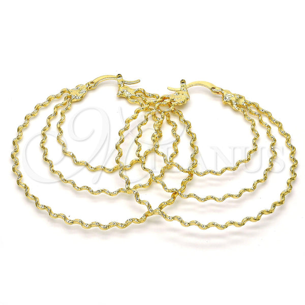 Oro Laminado Large Hoop, Gold Filled Style Twist Design, Diamond Cutting Finish, Golden Finish, 02.168.0045.55