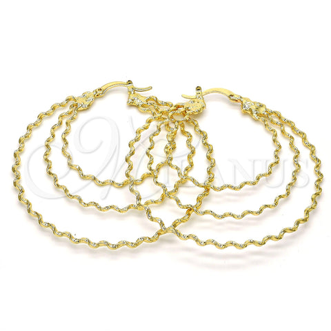 Oro Laminado Large Hoop, Gold Filled Style Twist Design, Diamond Cutting Finish, Golden Finish, 02.168.0045.55