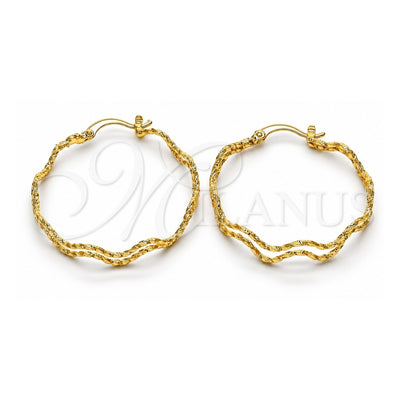 Oro Laminado Medium Hoop, Gold Filled Style Twist Design, Diamond Cutting Finish, Golden Finish, 02.168.0048.35