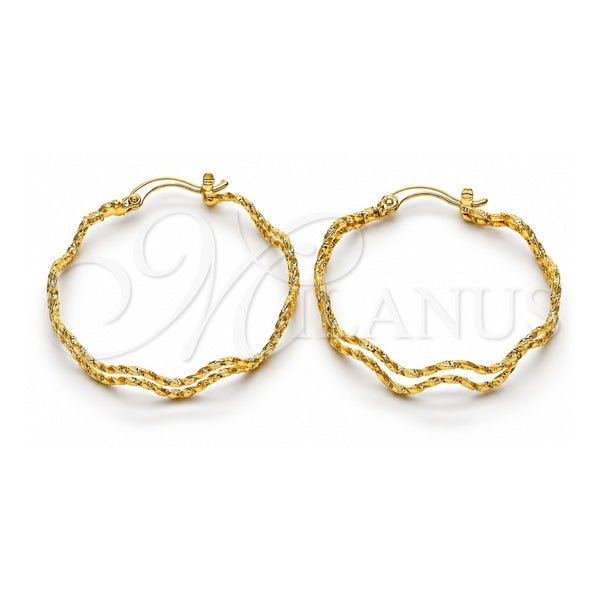Oro Laminado Medium Hoop, Gold Filled Style Twist Design, Diamond Cutting Finish, Golden Finish, 02.168.0048.35