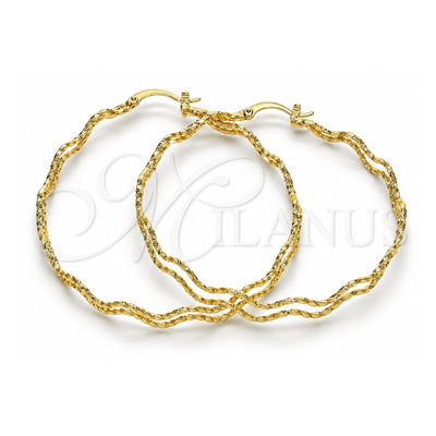 Oro Laminado Large Hoop, Gold Filled Style Twist Design, Diamond Cutting Finish, Golden Finish, 02.168.0048.55