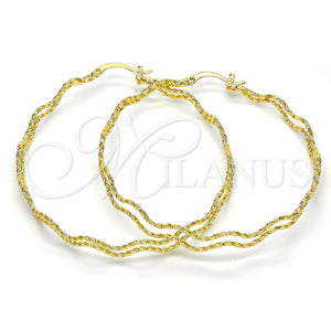 Gold Filled Hoop Earrings — Large Hoop Twist Design Diamond Cutting 02. — main product view — SKU 115901 | Oro Laminado aretes de aro — Large Hoop Twist diseño Diamond Cutting 02. — SKU 115901