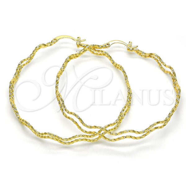 Gold Filled Hoop Earrings — Large Hoop Twist Design Diamond Cutting 02. — main product view — SKU 115901 | Oro Laminado aretes de aro — Large Hoop Twist diseño Diamond Cutting 02. — SKU 115901
