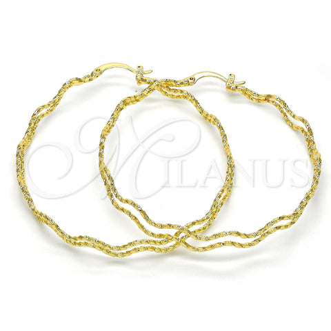 Oro Laminado Large Hoop, Gold Filled Style Twist Design, Diamond Cutting Finish, Golden Finish, 02.168.0048.55