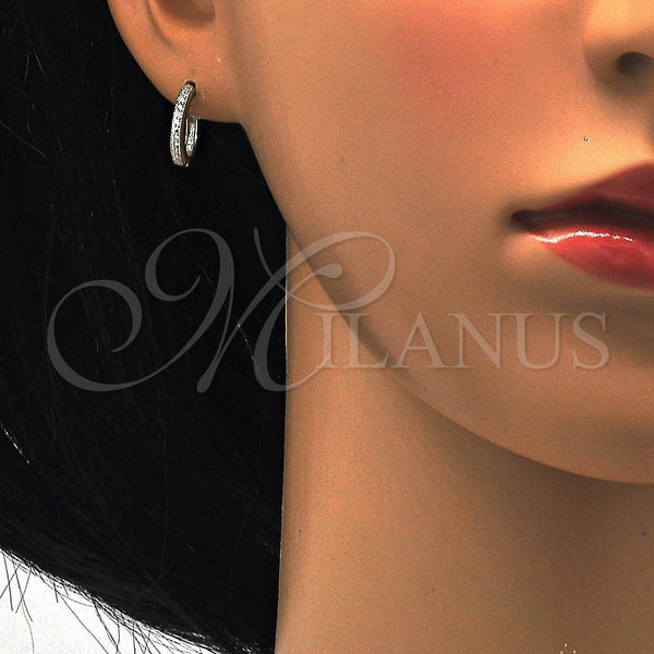 Sterling Silver Hoop Earrings — Huggie Hoop with White Micro Pave Polished 02. — alternate product view — SKU 115904 | Plata 925 aretes de aro — Huggie Hoop with blanco Micro Pave pulido 02. — SKU 115904
