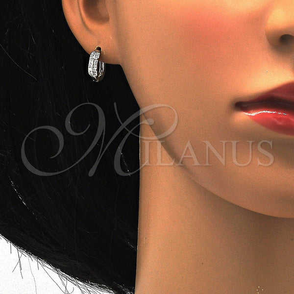 Sterling Silver Hoop Earrings — Huggie Hoop with White Micro Pave Polished 02. — alternate product view — SKU 115907 | Plata 925 aretes de aro — Huggie Hoop with blanco Micro Pave pulido 02. — SKU 115907