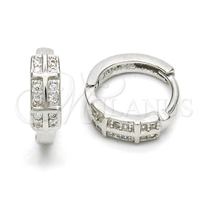 Sterling Silver Hoop Earrings — Huggie Hoop with White Micro Pave Polished 02. — main product view — SKU 115907 | Plata 925 aretes de aro — Huggie Hoop with blanco Micro Pave pulido 02. — SKU 115907